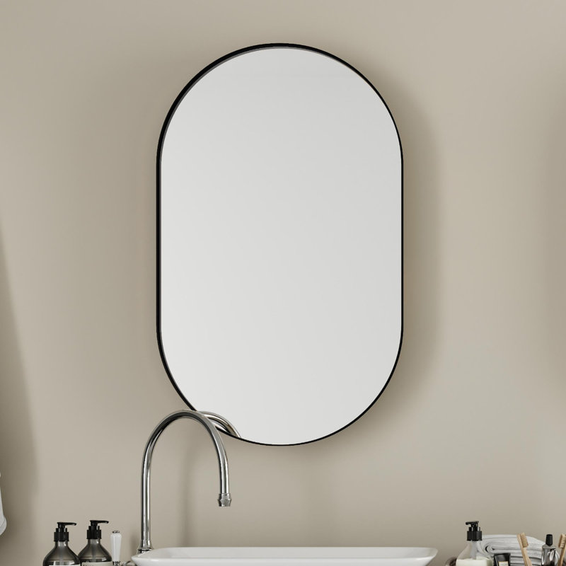 20x34 Inch Oval Recessed Medicine Cabinet, Matte Black
