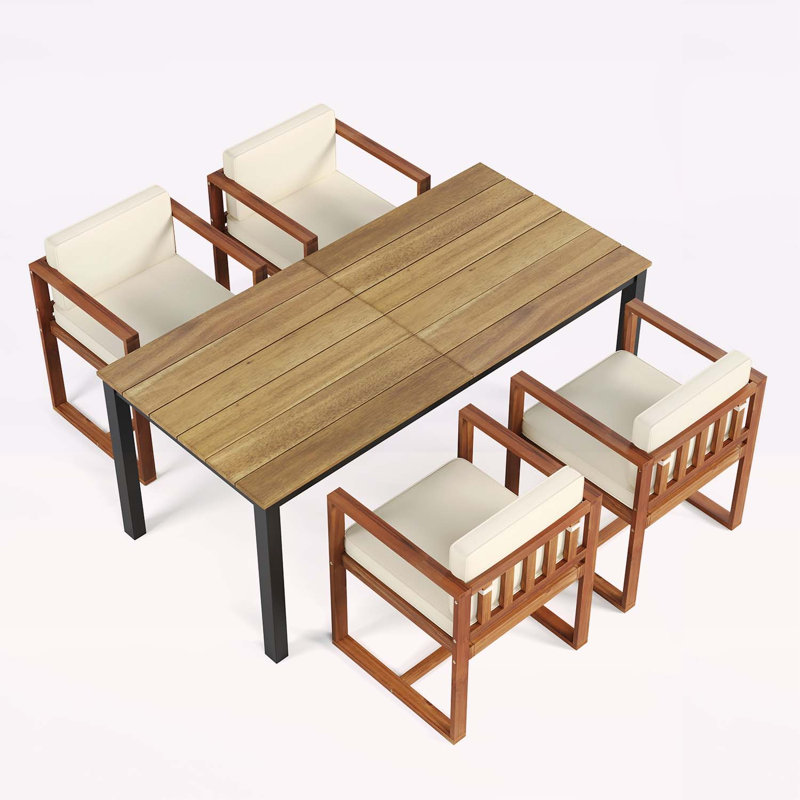 Exquisite Patio Dining Set for Unforgettable Outdoor Gatherings, Teak/Beige