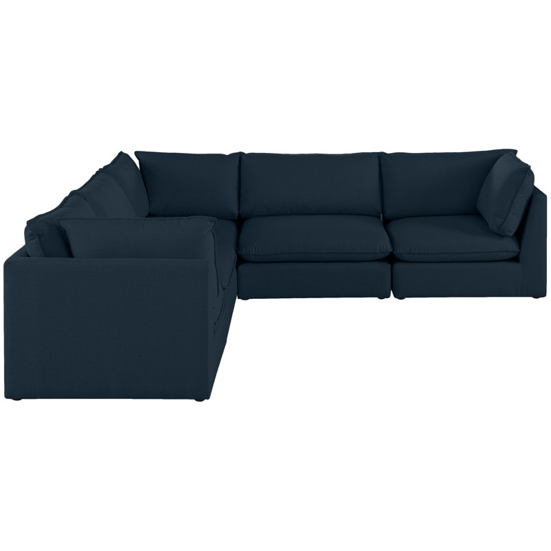 Tupman Upholstered L-Shaped Sectional Reversible, Navy Linen Textured Fabric