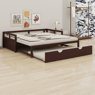 Structure de lit de jour extensible en bois avec lit gigogne