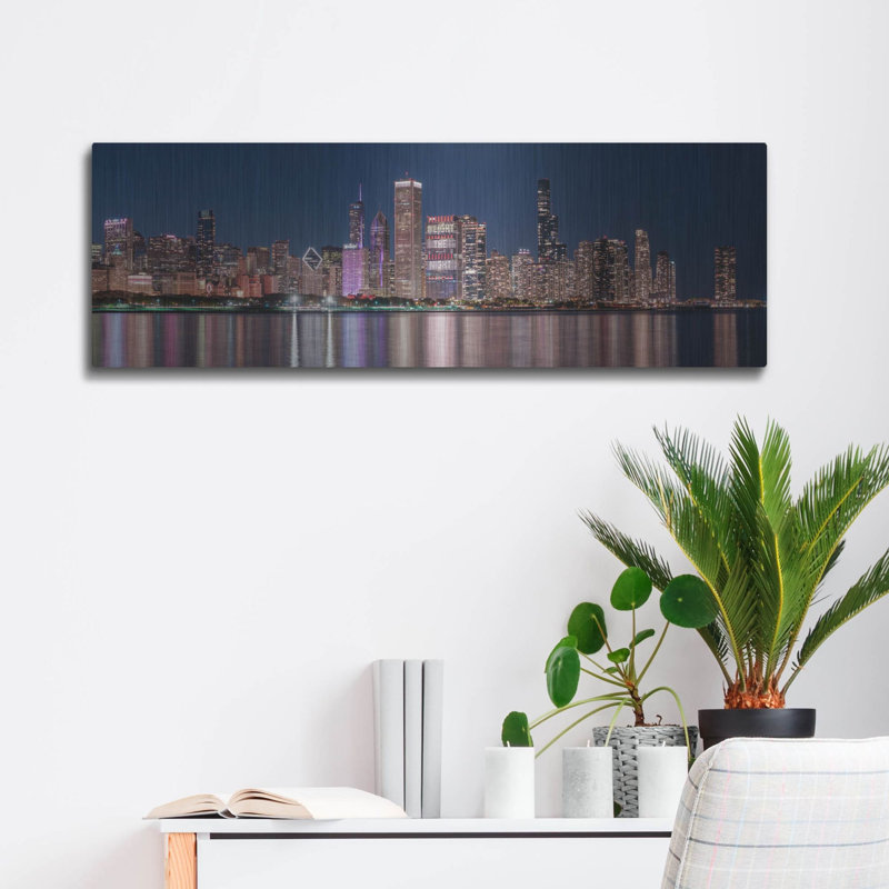  «Chicago Nighttime Skyline» par Epic Portfolio, art mural en métal, 36 po x 12 po, H 12 po x l 36 po