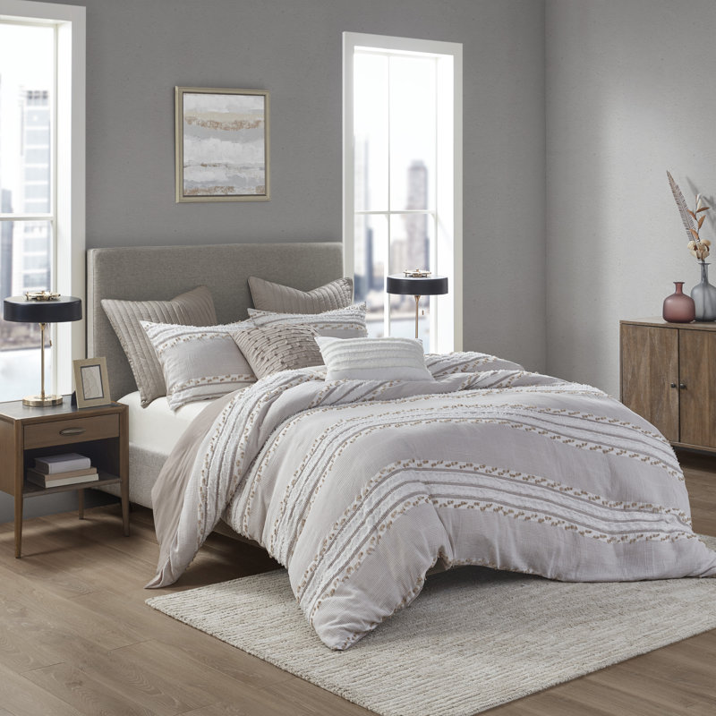 Ensemble d'édredon 100% coton 3 pièces Taupe, Très grand