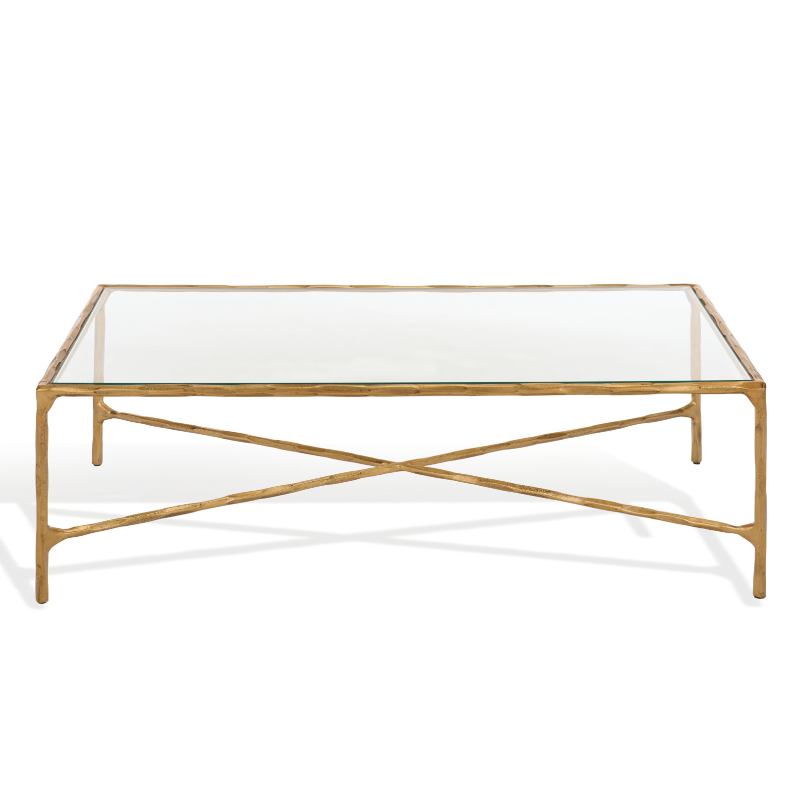 Evelynn 48" Coffee Table, Brass, Clear