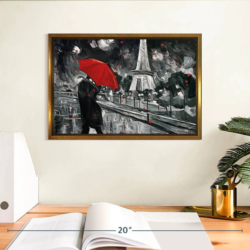 Paris Night Couple Pop, Cadre flottant doré, 13 po x 9 po