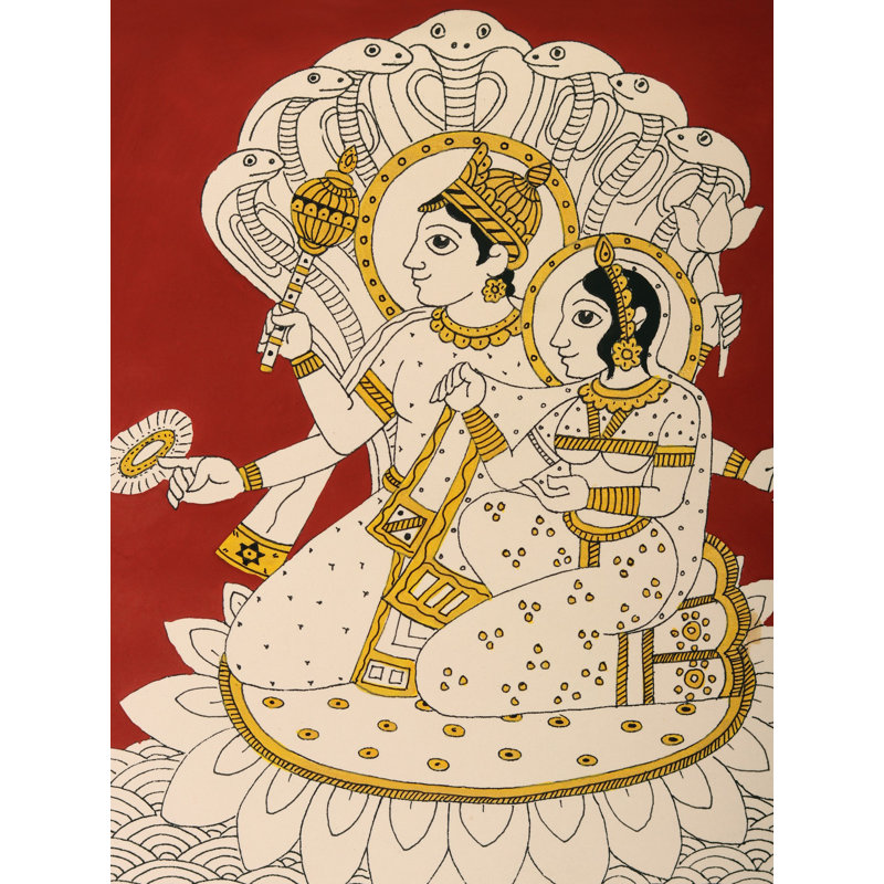 Lord Vishnu With Devi Lakshmi | Phad Painting | Watercolor On Paper