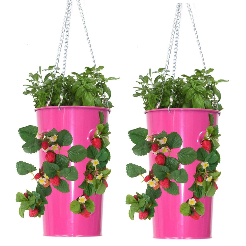 Pot de fleurs suspendu en acier galvanisé Licola, Rose vif, H 12 po x l 7 po x P 7 po