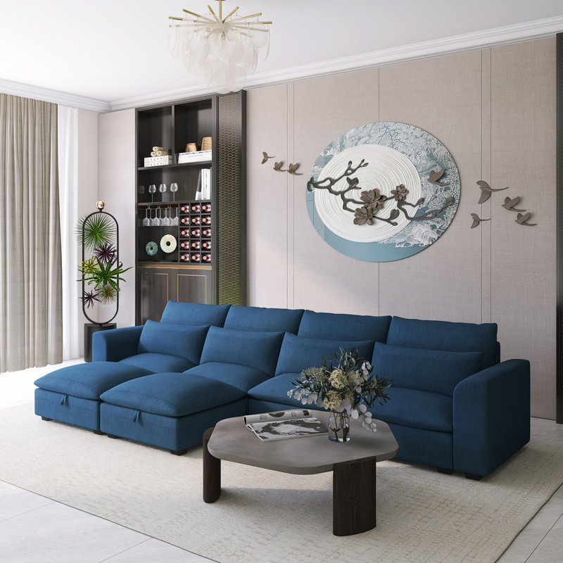 Canapé modulaire en forme de U 131,30 "avec deux repose-pieds, Dark Blue