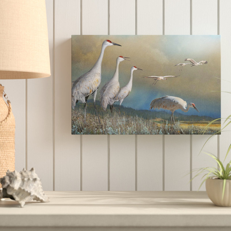 Cranes in Sage - Impression sur toile, Cadre noir, H 8 po x l 12 po x P 2 po