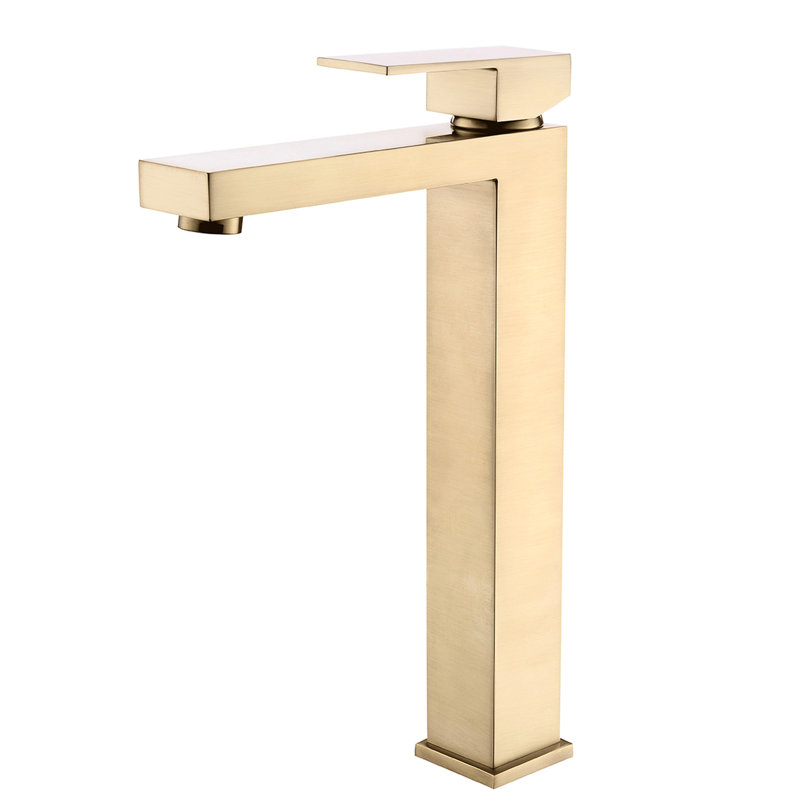 Robinet de lavabo en or brossé - Robinet de lavabo de salle de bain contemporain en céramique