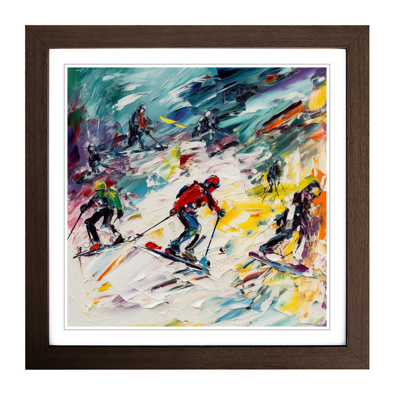 Skiing Abstract Expressionism - Framed Print, Walnut