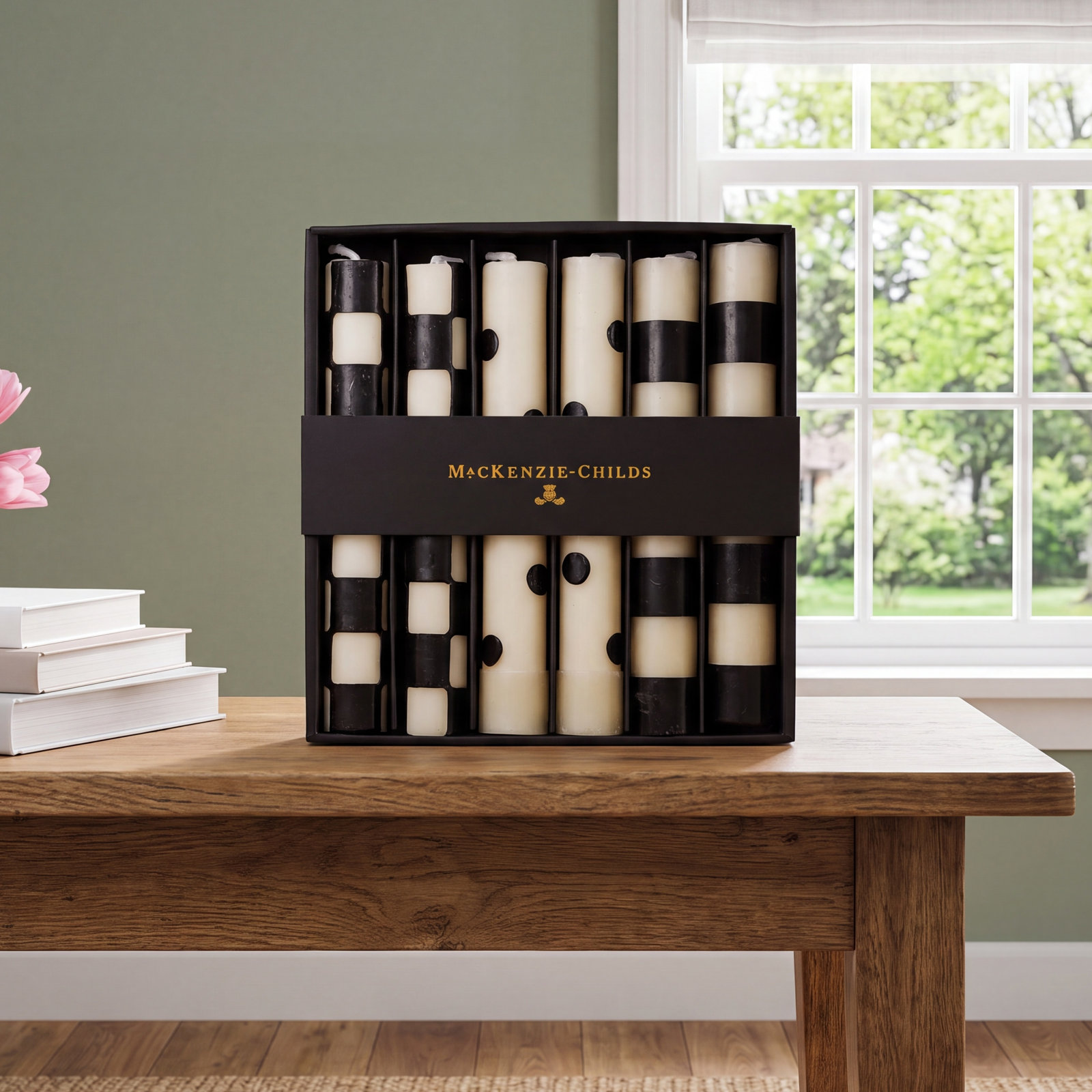 Mini Black And Ivory Dinner Candles Set Of 6