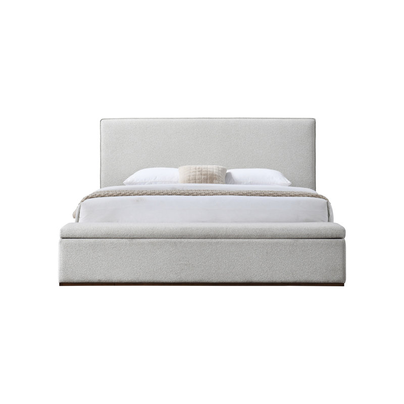 Lit oriental en lin beige avec rangement Boxter, Très grand lit