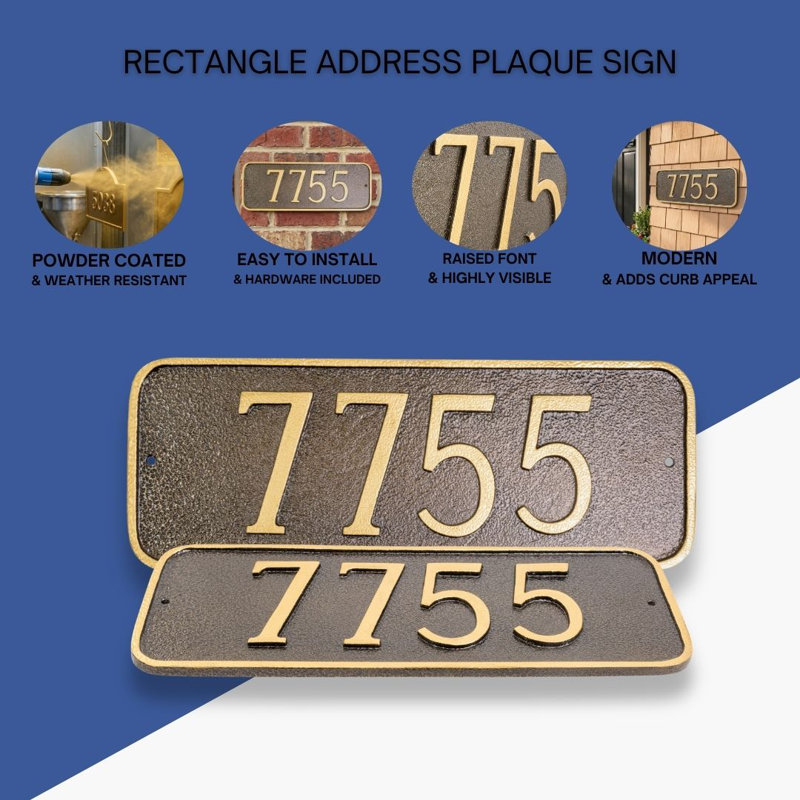 Rectangle Address Sign, Yes, Black/Gold