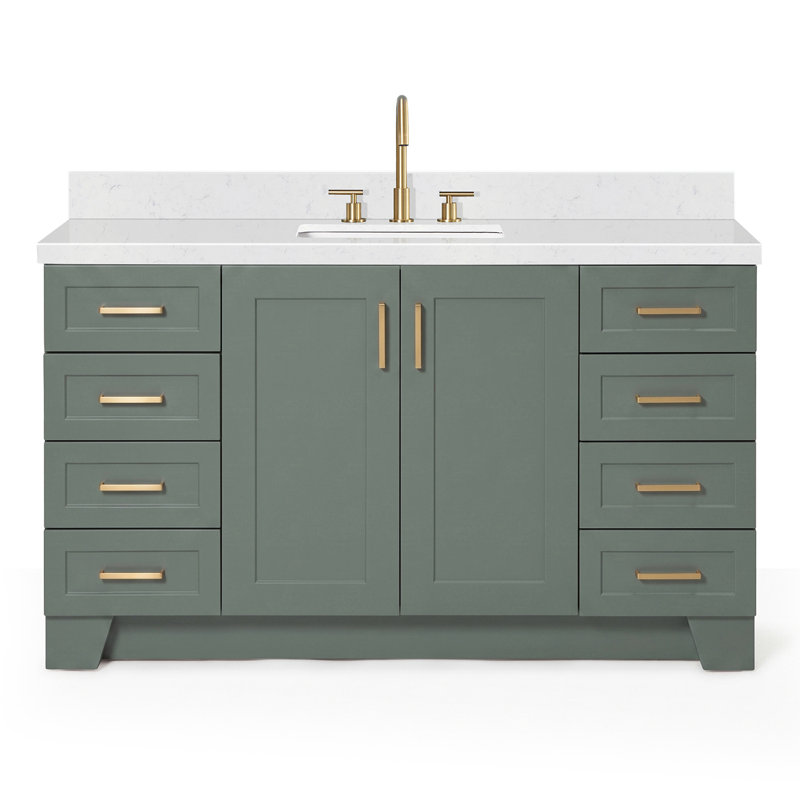 61 IN.  Single Bathroom Vanity, Rectangle, Vintage Green, Carrara Quartz