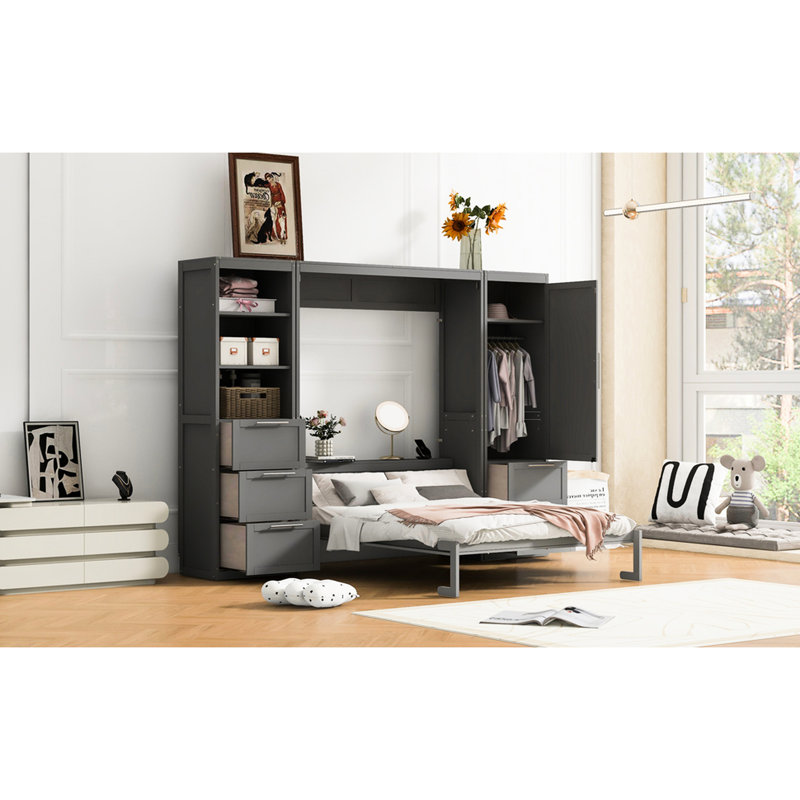 Lit Space en gris avec compartiments de rangement latéraux grand choix polyvalent - personnalisez votre espace de vie