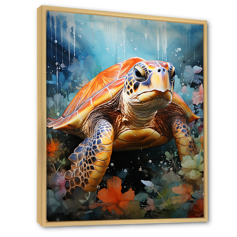 Décoration murale abstraite représentant une harmonie de tortues - Tortue, Cadre naturel flottant, H 44 po x l 34 po