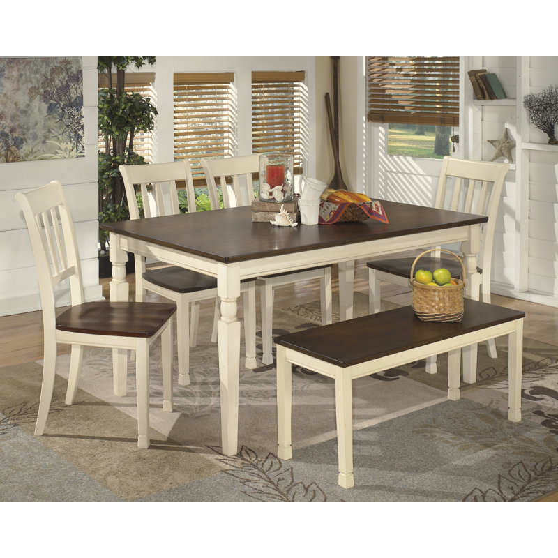 Brown and White Transitional Wood Dining Bench