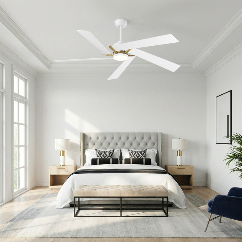 60" Modern Farmhouse Dimmable LED Ceiling Fan With 3CCT Lights And Remote Control, 5 Dual Finish Wood Blades, Quiet 6 Speed Reversible DC Motor, 6"/10" Downrods Included