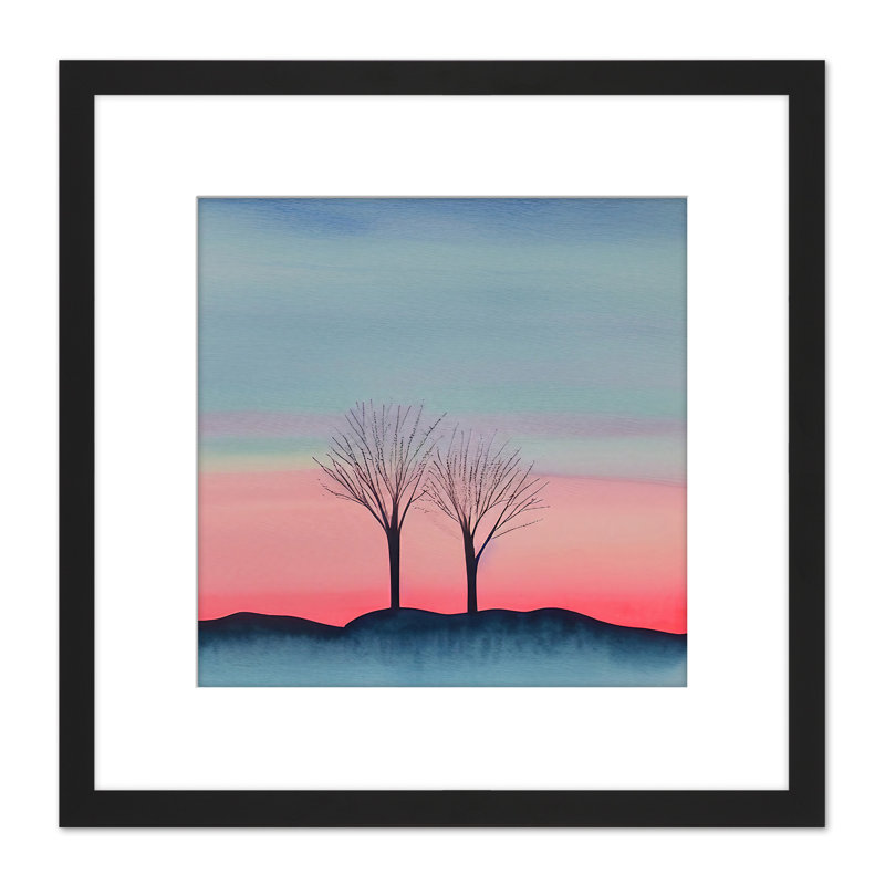 Winter Trees Sunset Simple Soft Watercolour - Single Picture Frame Print