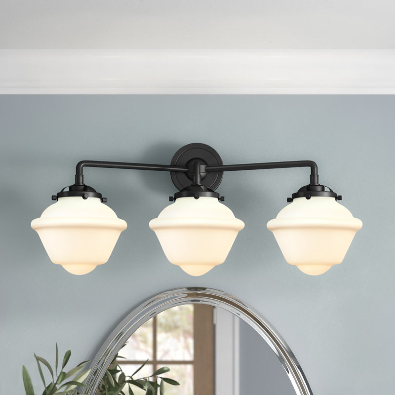 Éclairage pour salle de bain 3 lumières Baptiste, Blanc mat, Incandescent, Bronze huilé
