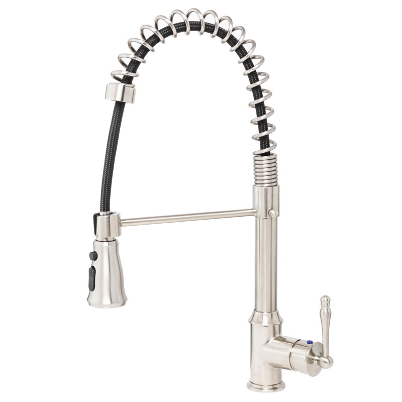 Spring Pull Down Single Handle Kitchen Faucet, Matte Black
