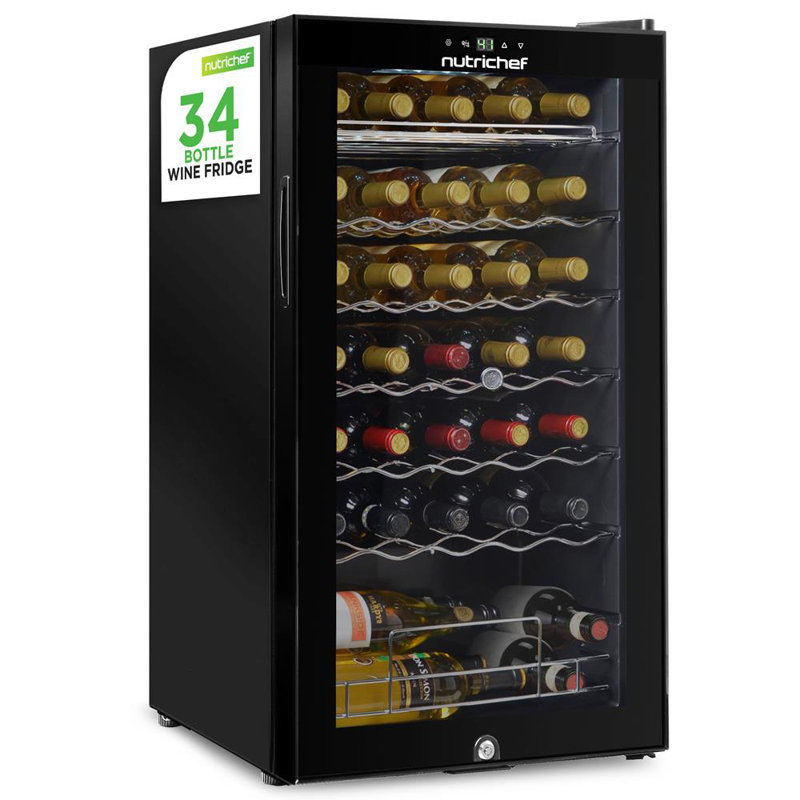 Réfrigérateur à vin Nuthausf pour 34 bouteilles | Refroidisseur à vin à zone unique idéal pour les vins rouges et blancs | Température réglable de 41 ° F à 64 ° F | Fonctionnement ultra silencieux | Refroidisseur à vin pour la maison et le bureau | 33 po x 19 po x 17 po (noir)