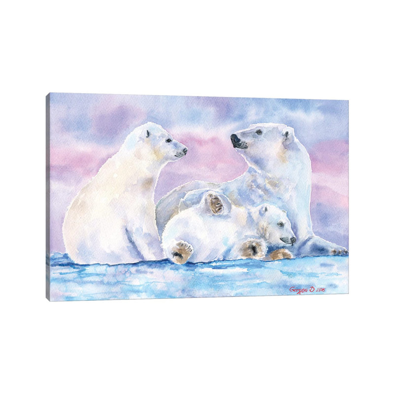 Polar Bears Family II by George Dyachenko - Wrapped Canvas Painting, 20.32 cm H x 30.48 cm W