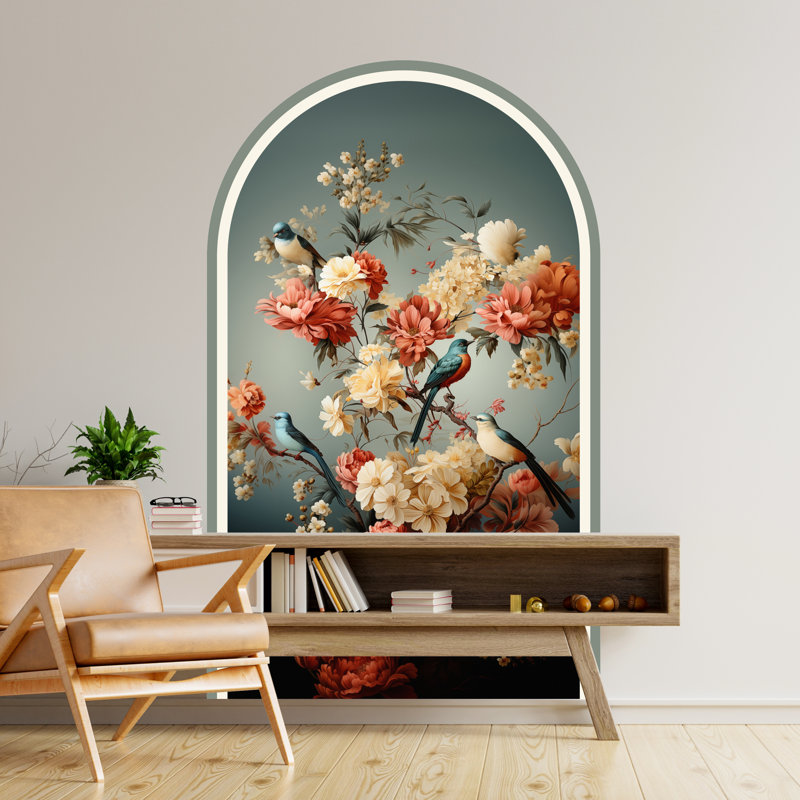 Adhésif décoratif pivoines, pelez et collez, H 71 po x l 40 po