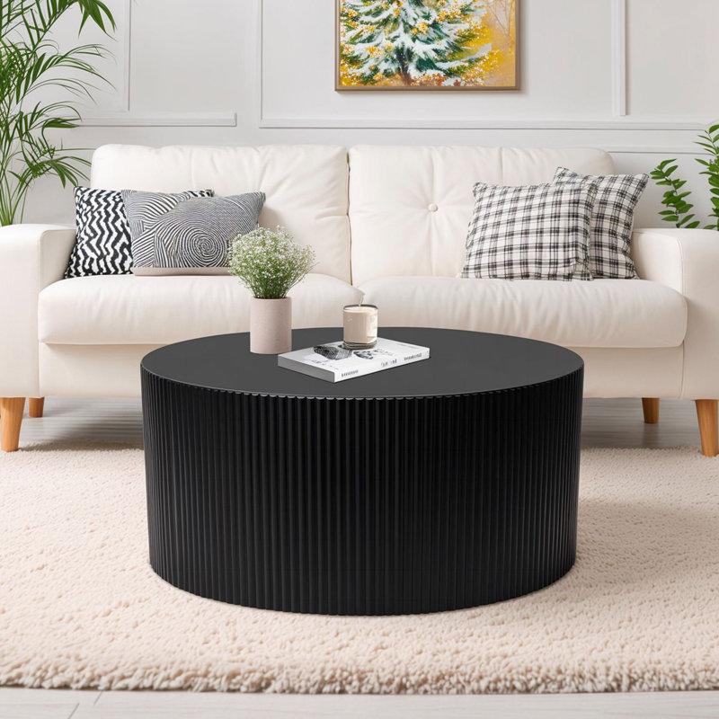 Table basse à rayures élégantes et minimalistes Bloxson, H 16,06 po x L 35,83 po x l 35,83 po, Noir