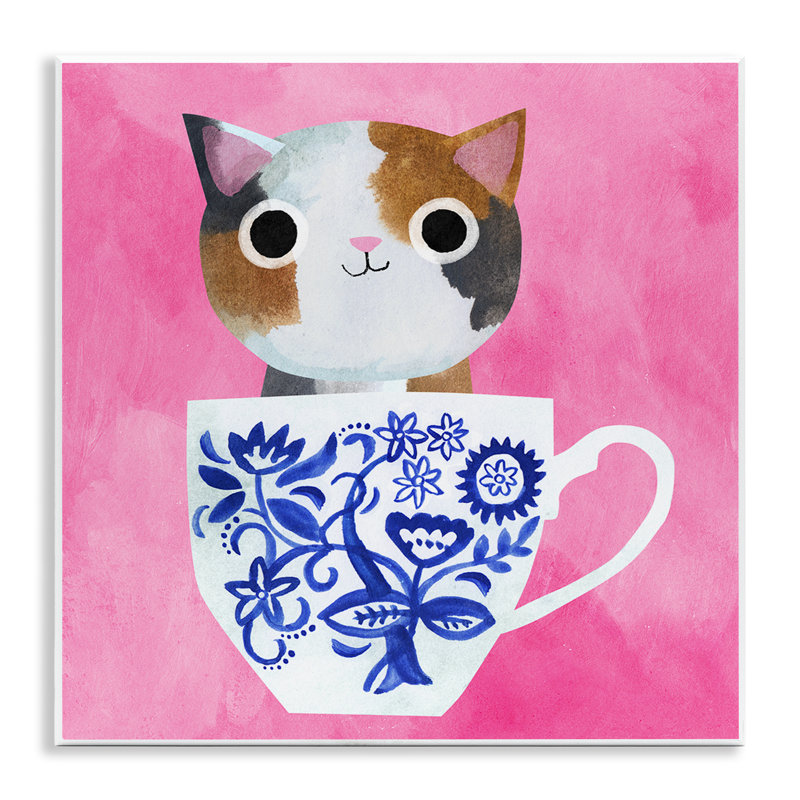 «Whimsical Teacup Kitten», plaque murale par Planète Chat par Angie Rozelaar