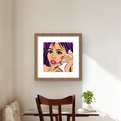 Pop Art Style Lady on Phone | Retro Purple Framed Print