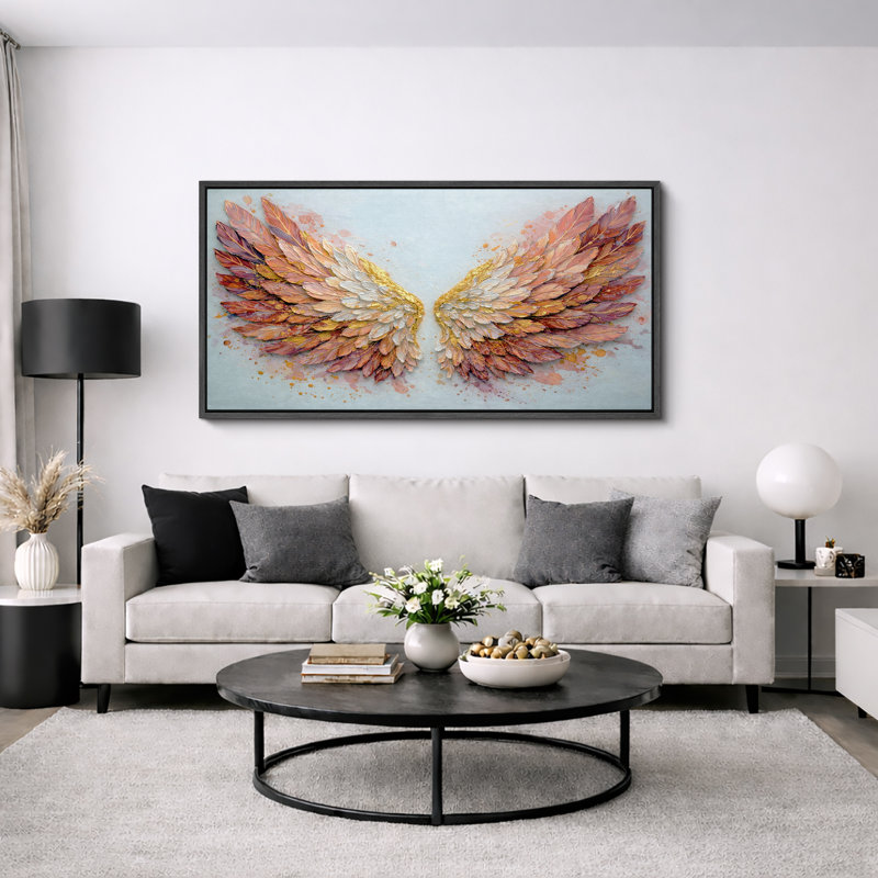 «Warm Toned Angel Wings», impression abstraite sur toile, impression sur toile encadrée, 30" H x 60" W x 1.5" D, Noir