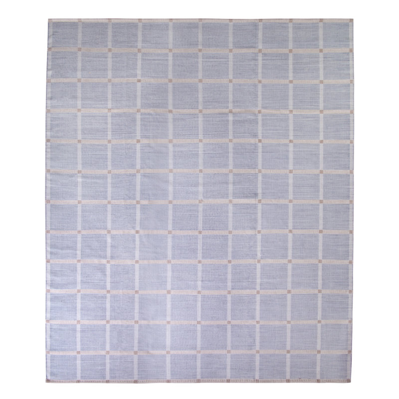Rug & Kilim’S Scandinavian Custom Rug In Blue Geometric Pattern, Rectangle 12' x 15'
