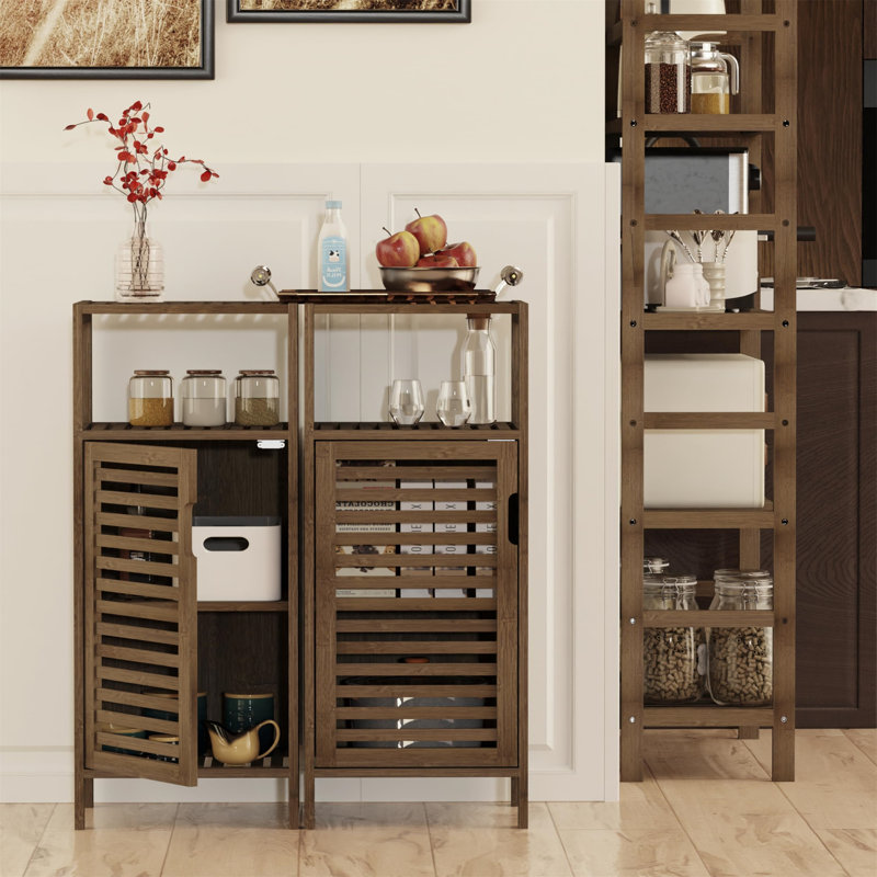 Amaal Bamboo Freestanding Linen Cabinet, Walnut