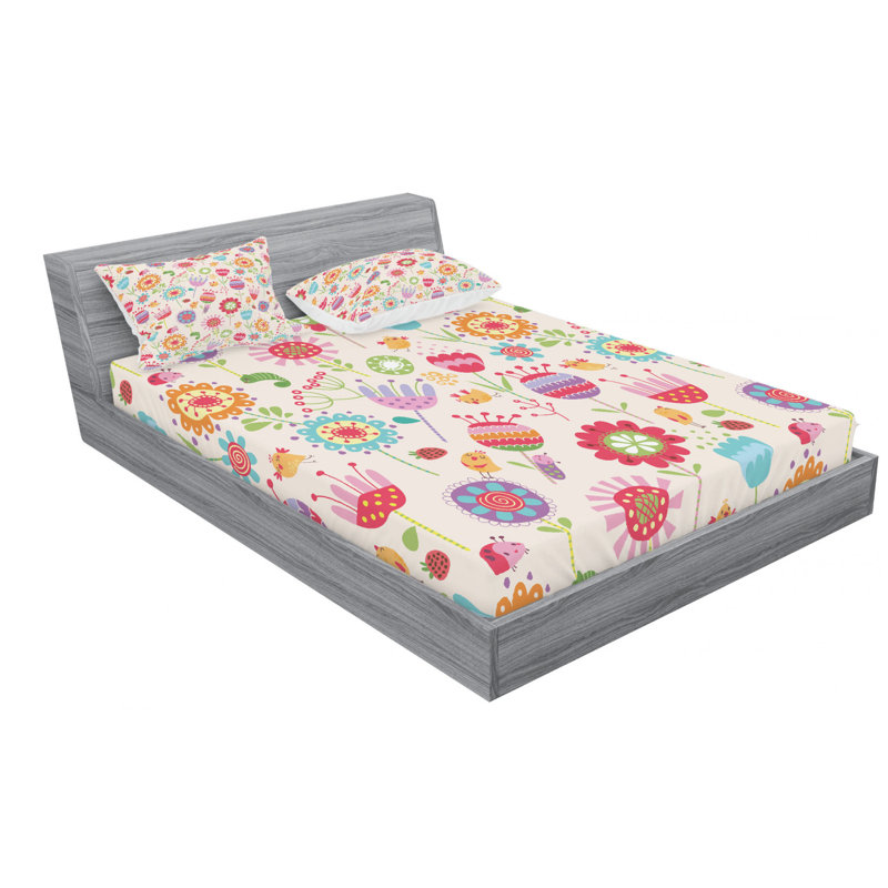 Microfiber Floral Sheet Set, Queen Sheet Set + Fitted Sheet + 2 Pillowcases, Pink/Red/Blue Floral