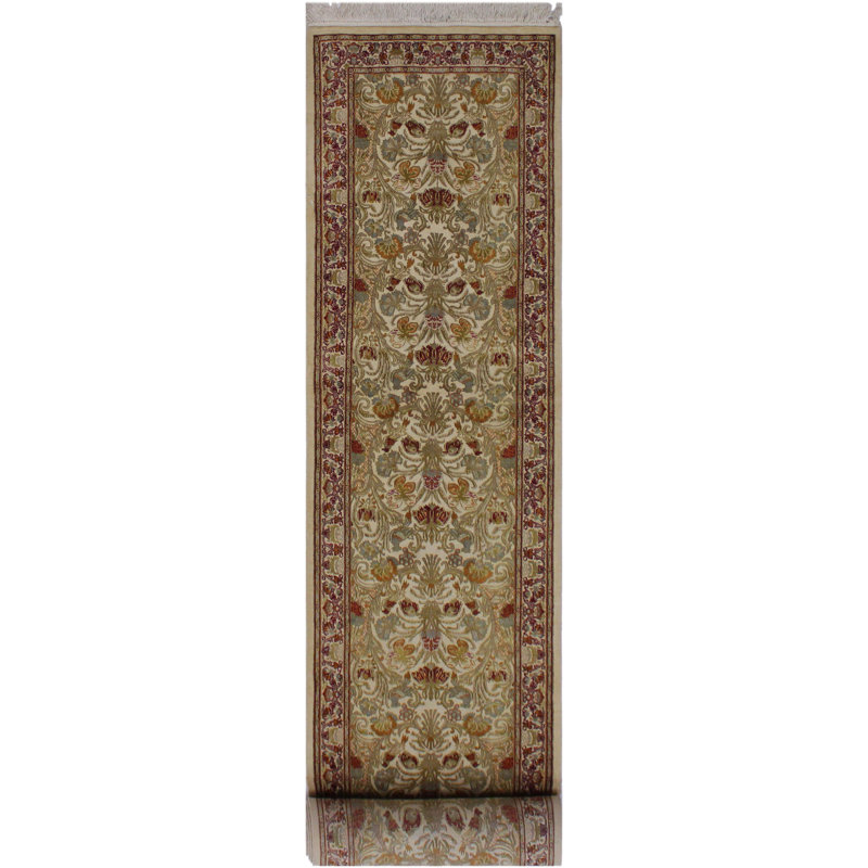 Tapis de couloir ivoire / rouille en laine noué à la main 2 pi 7 po x 11 pi 11 po Roca
