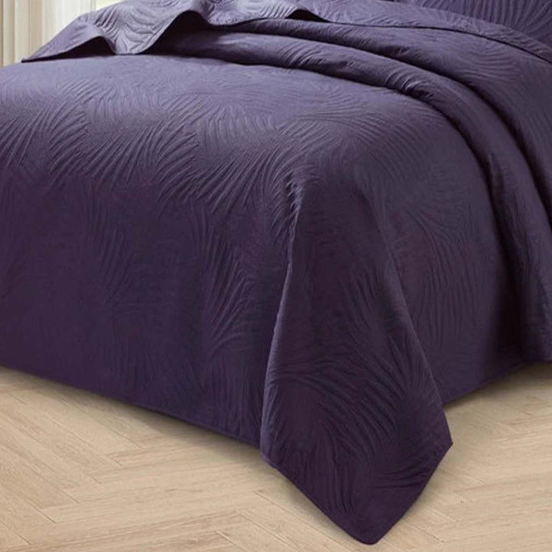 Polyester Floral Bedspread with Pillow Shams, Purple, King Bedspread  + 2 Standard Pillow Shams