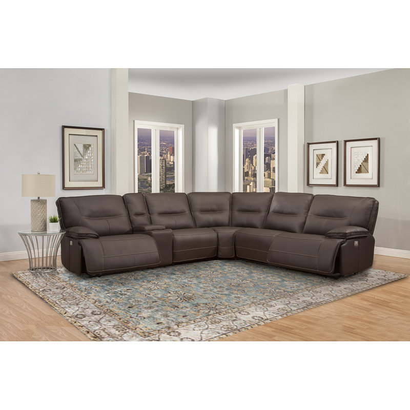 Pomona 6 Piece Modular Power Reclining Sectional with Power Adjustable Headrests, Chocolate
