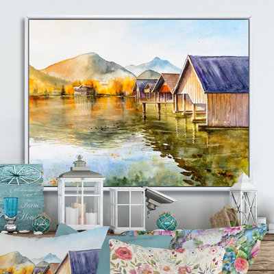 Yacht Dock on Misty Morning By the Lake - reproduction de cadre flottant sur toile