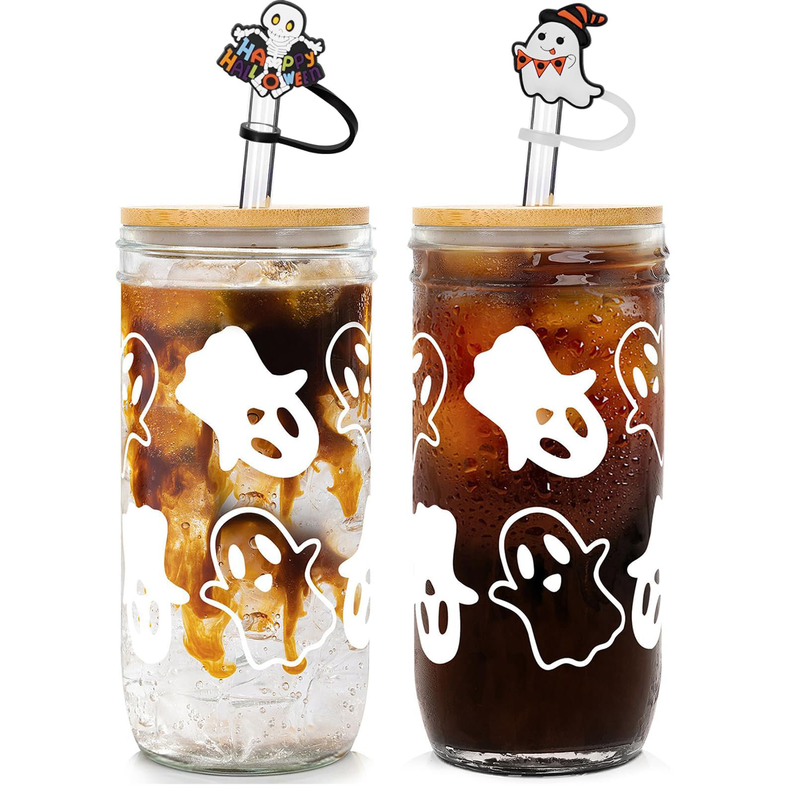 One Allium Way® Halloween Cups, Ghost Decor 24 Oz Mug Mason Jar Glass ...