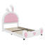 Lit plateforme simple tapissier avec tête de lit en forme de lapin, blanc