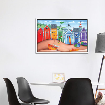 Beach Hut Rainbow Scene by Peter Adderley - Painting on Canvas