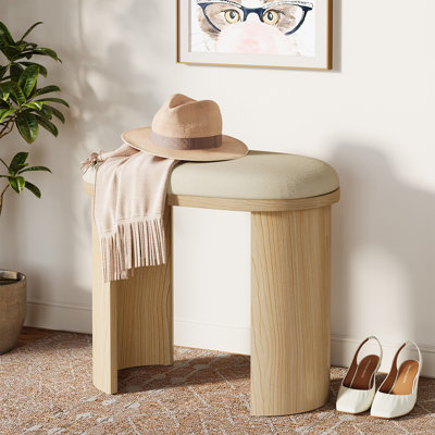 Vanity Stool with Wood Base and Upholstery, Accent Stool for Bedroom, Living room