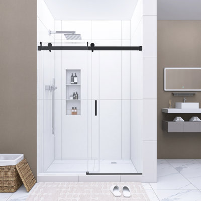 56 à 60 po X P 76 po H Porte de douche coulissante simple sans cadre au fini noir mat
