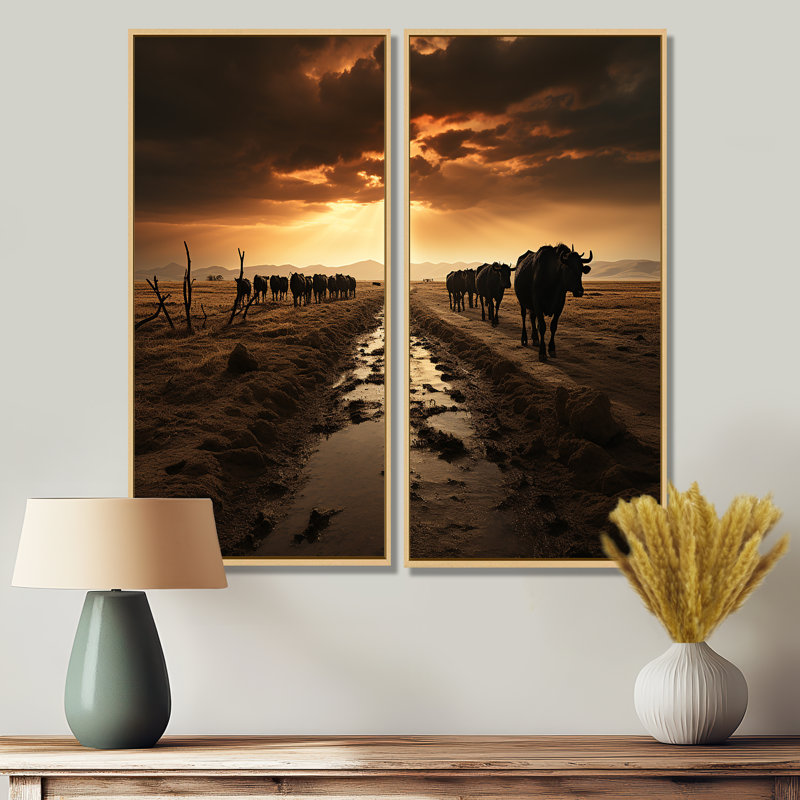Bétail «Horizon silencieux I» - Impressions sur toile modernes, H 32 po x l 32 po, Reproduction encadrée sans passe-partout