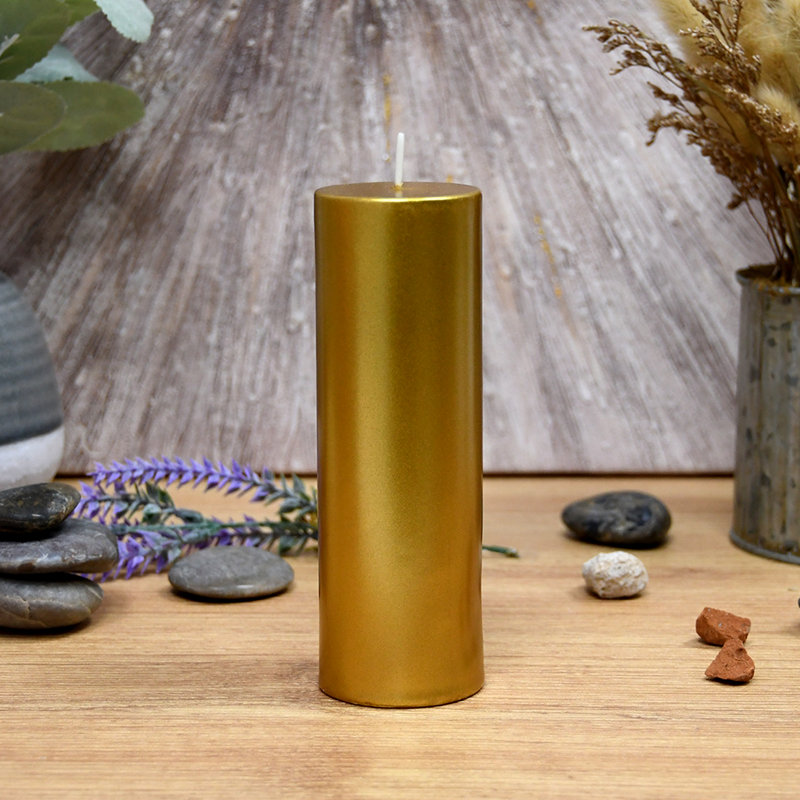 Bougie pilier sans parfum sans paraffine sans fumée, H 6 po x D 2 po, Or métallique, 1 bougie
