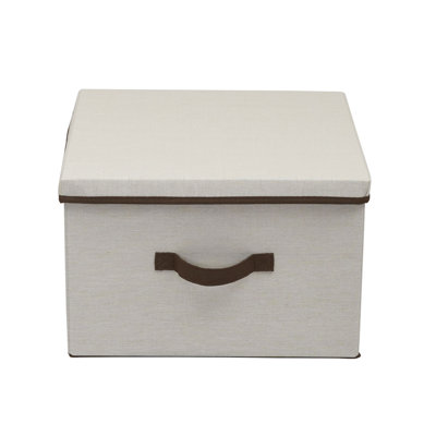 LargeStorageBoxwithLidSoftPoly-CottonCanvaswithReinforcedFrameGenerousStorageCapacityFully-RemovableLidFrontHandleVersatileFoldableandStackablewithCoffeeTrim