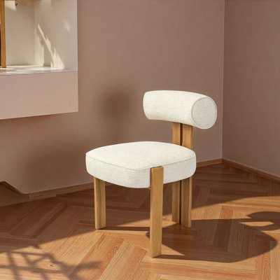 Chaise de salle à manger moderne en tissu, chaise d'appoint rembourrée sans accoudoirs avec structure en métal au fini bois naturel, aucune chaise d'appoint artistique à dossier incurvé pour salle à manger, salon, cuisine, 1 pièce