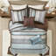 Courtepointe 5 pièces pour très grand / très grand lit, bleu avec motif géométrique réversible, motif-122461145-122461148
