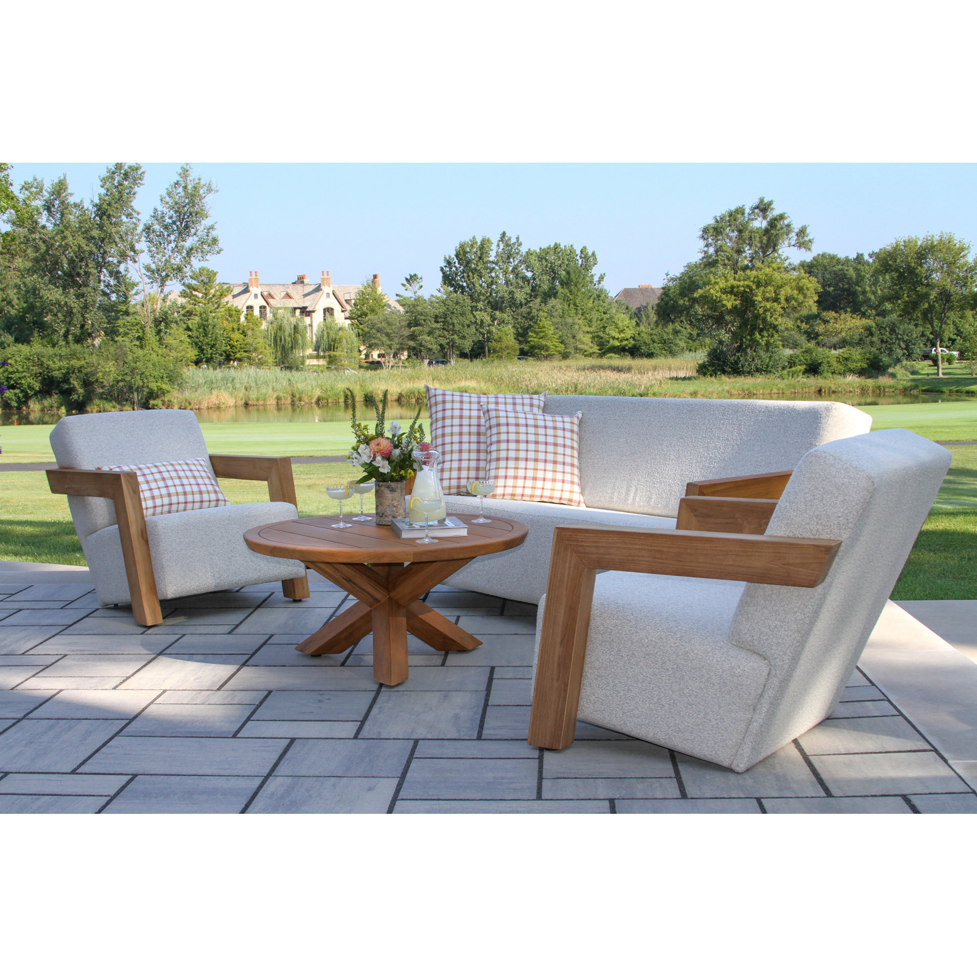 Levitt Teak & Olefin Patio Sofa